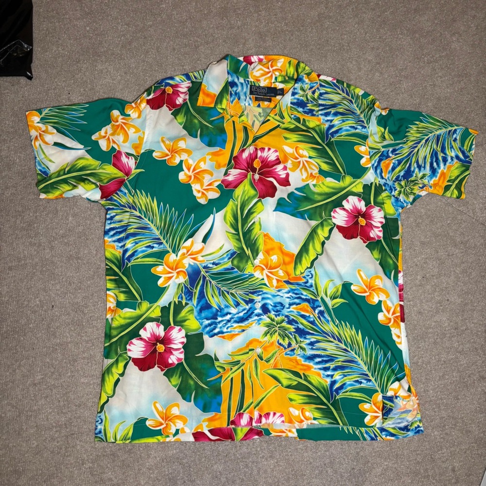 Polo Ralph Lauren Caldwell Hawaiian Shirt Mens Large Tropical Viscose Green L